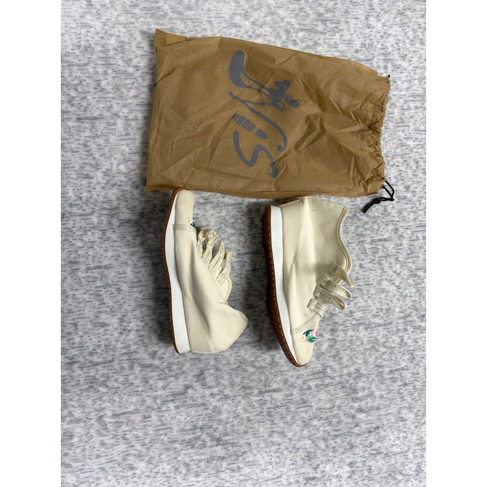 Floral Embroidered Canvas Sneakers Red White Lace Up Low Top‎ Gum Sole Size 36 - Picture 4 of 5